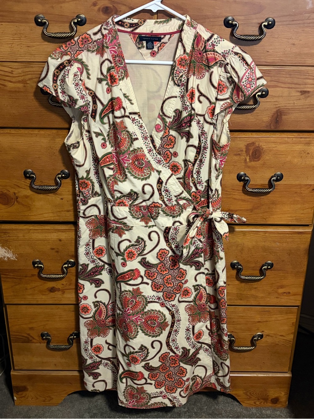Tommy Hilfiger Cream Wrap Dress with Pink and Brown Paisley Print